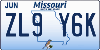 MO license plate ZL9Y6K