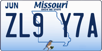 MO license plate ZL9Y7A