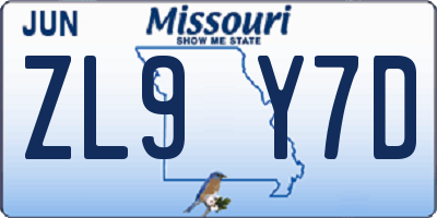 MO license plate ZL9Y7D