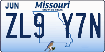 MO license plate ZL9Y7N