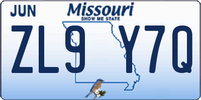 MO license plate ZL9Y7Q