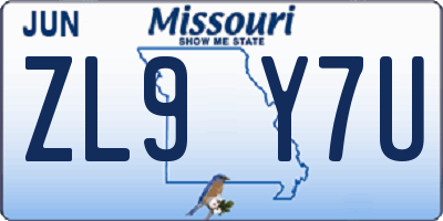 MO license plate ZL9Y7U