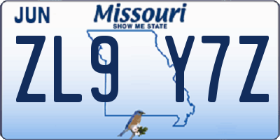 MO license plate ZL9Y7Z