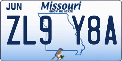 MO license plate ZL9Y8A