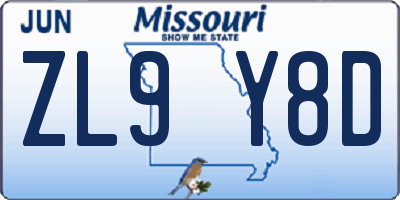 MO license plate ZL9Y8D