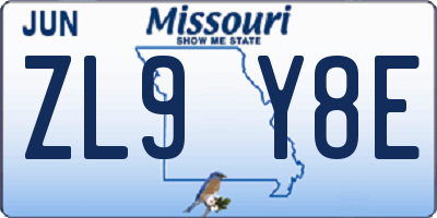 MO license plate ZL9Y8E