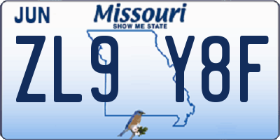 MO license plate ZL9Y8F