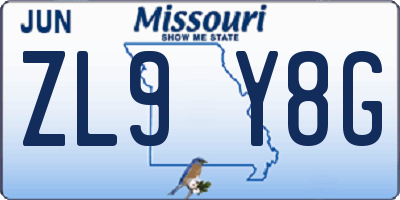 MO license plate ZL9Y8G