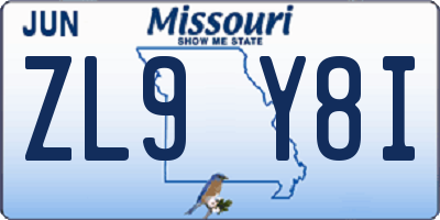 MO license plate ZL9Y8I