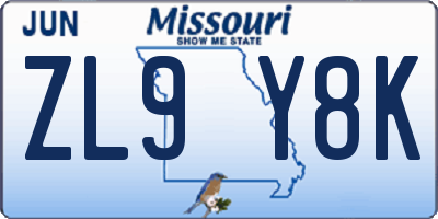 MO license plate ZL9Y8K