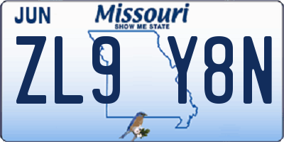MO license plate ZL9Y8N