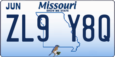 MO license plate ZL9Y8Q