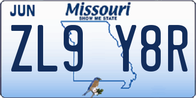 MO license plate ZL9Y8R