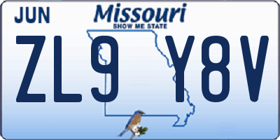 MO license plate ZL9Y8V
