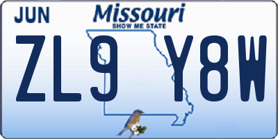 MO license plate ZL9Y8W