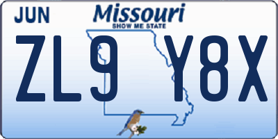 MO license plate ZL9Y8X