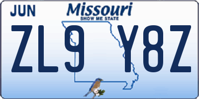 MO license plate ZL9Y8Z