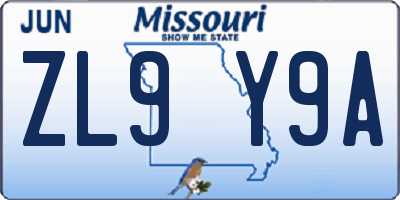 MO license plate ZL9Y9A