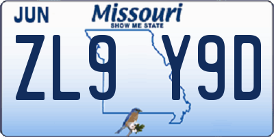 MO license plate ZL9Y9D