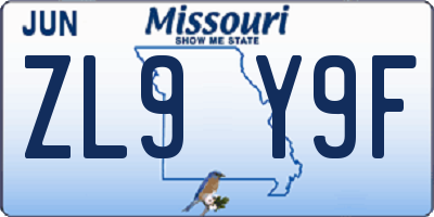 MO license plate ZL9Y9F