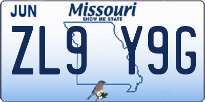 MO license plate ZL9Y9G