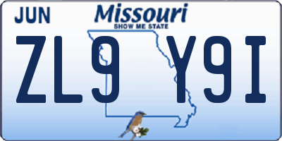 MO license plate ZL9Y9I