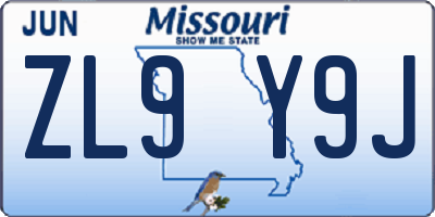 MO license plate ZL9Y9J