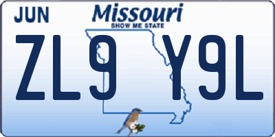 MO license plate ZL9Y9L