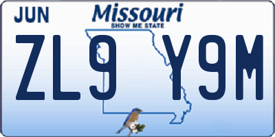 MO license plate ZL9Y9M