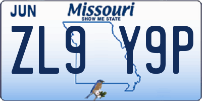 MO license plate ZL9Y9P