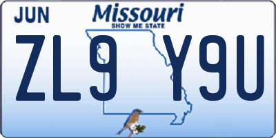 MO license plate ZL9Y9U