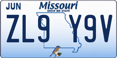 MO license plate ZL9Y9V
