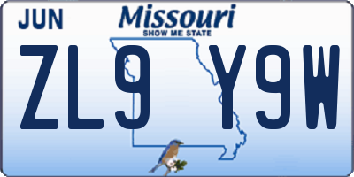 MO license plate ZL9Y9W