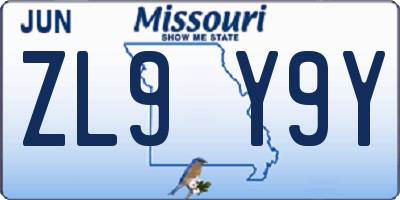 MO license plate ZL9Y9Y