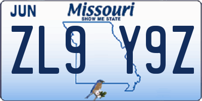 MO license plate ZL9Y9Z
