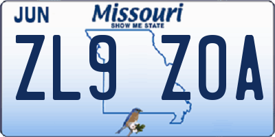 MO license plate ZL9Z0A