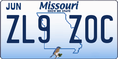 MO license plate ZL9Z0C