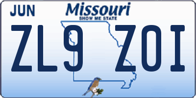 MO license plate ZL9Z0I