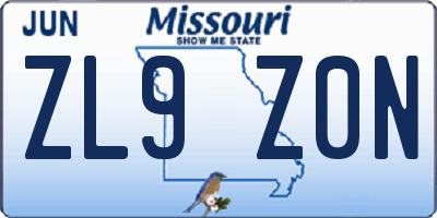MO license plate ZL9Z0N