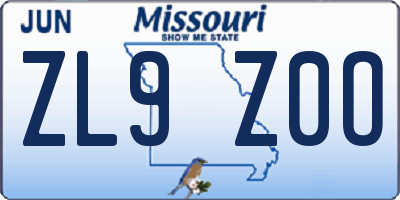 MO license plate ZL9Z0O