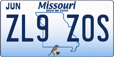 MO license plate ZL9Z0S