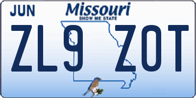 MO license plate ZL9Z0T
