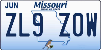 MO license plate ZL9Z0W
