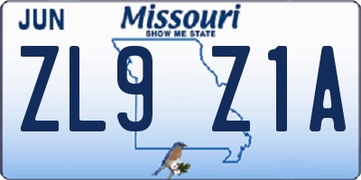 MO license plate ZL9Z1A