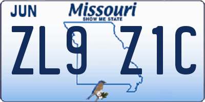 MO license plate ZL9Z1C