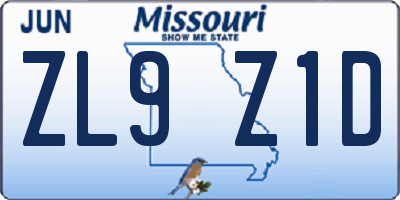 MO license plate ZL9Z1D