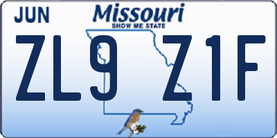 MO license plate ZL9Z1F