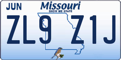 MO license plate ZL9Z1J
