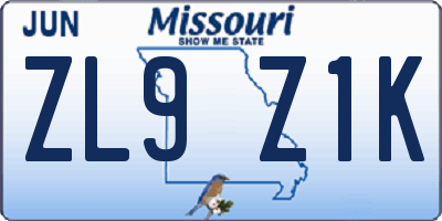 MO license plate ZL9Z1K