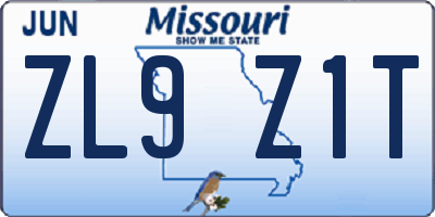 MO license plate ZL9Z1T